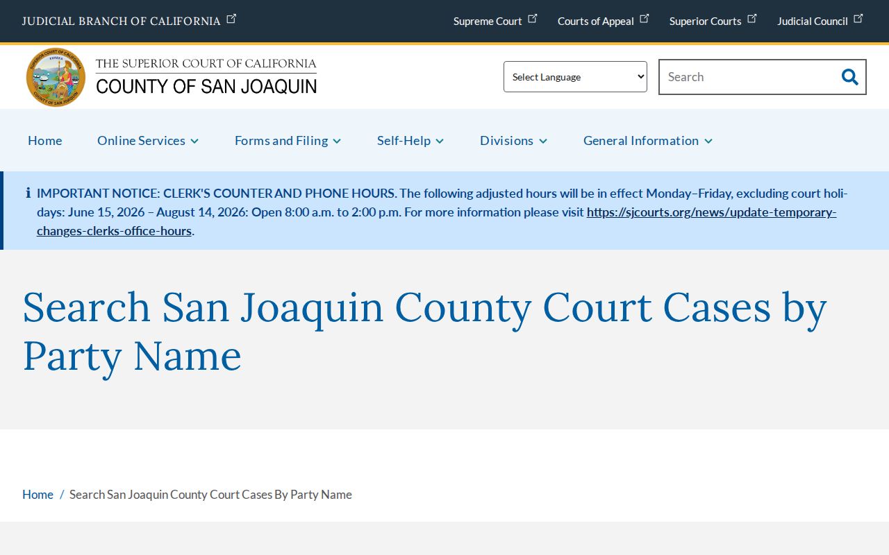 San Joaquin County people search court party form
