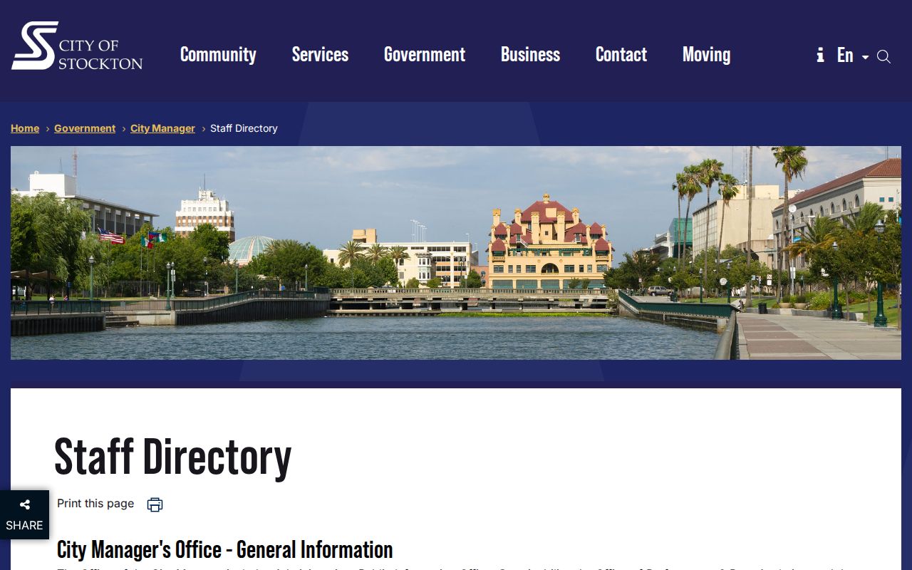 San Joaquin County people directories on the Stockton staff and public information page