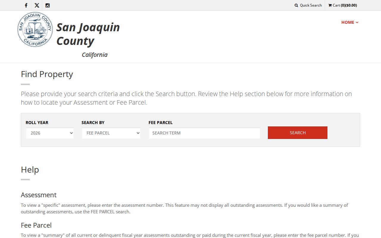 San Joaquin County property records tax search by fee parcel